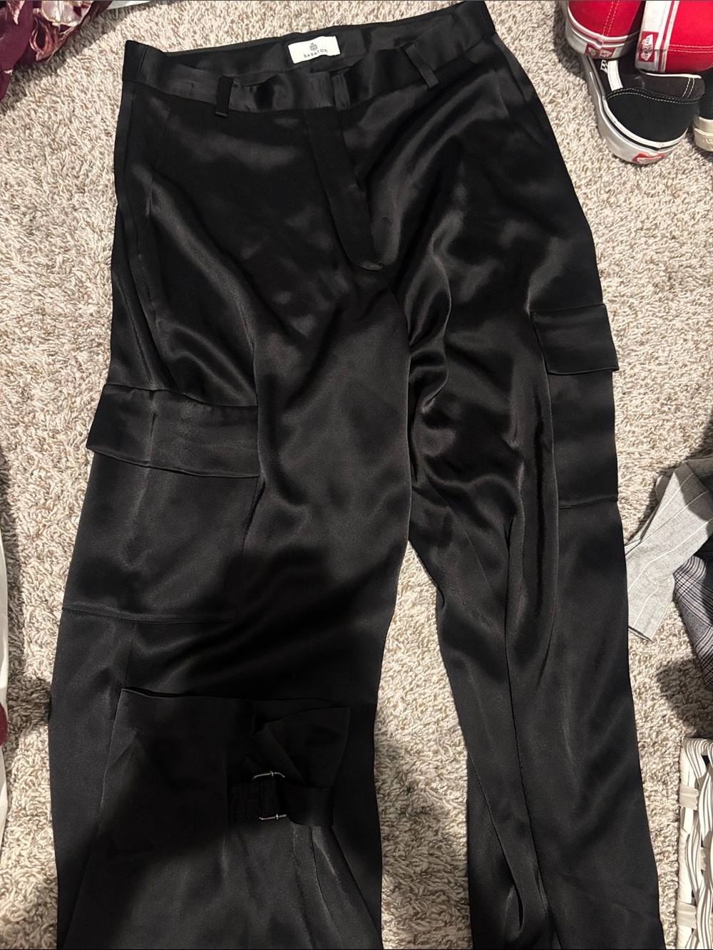 Babaton Black Satin Cargo Trousers